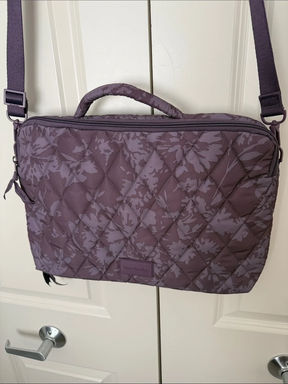 Vera Bradley Quilted Ultralight Laptop Crossbody Plum Floral Tonal Chrysanthemum